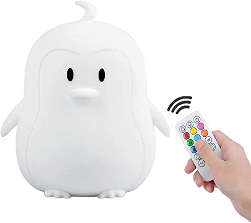 Tekemai Tierförmiges Nachtlicht, tragbare Silikon-Nachttischlampe, mehrfarbiges Licht mit Fernbedienung + Touch-Steuerung, wiederaufladbares USB-LED-Licht für Kinder/Babyzimmer/Erwachsene - Pinguin von Tekemai