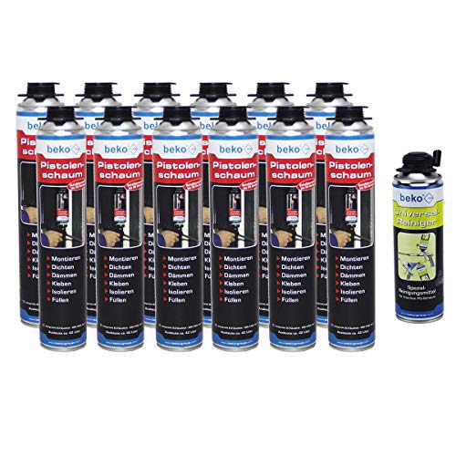 12 x beko Pistolenschaum Polyurethanschaum 750 ml inkl. Universalreiniger 500ml von beko