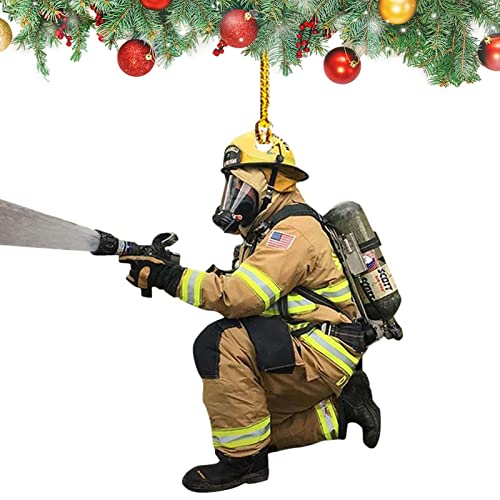 Feuerwehrmann-Weihnachtsschmuck | Christbaumschmuck | Hängender Weihnachtsbaum-Feuermann-Acrylschmuck | Einseitiger Feuerwehranhänger für Auto-Rückspiegel-Zubehör von Teksome
