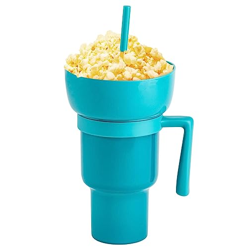 Stadion Tumbler mit Snackschale | 2 in 1 Snackbecher mit Strohhalm und Snackbechern | Wiederverwendbarer Snack- und Trinkbecher für Kino, Reisen, Zuhause von Teksome