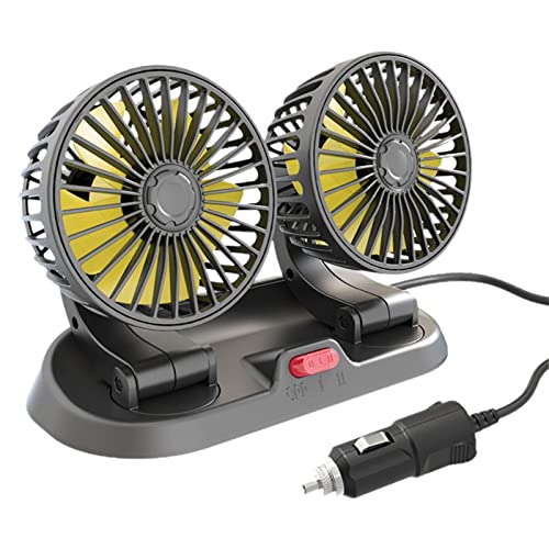 Teksome Auto-Doppelkopfventilator | Dual-Head-Auto-Lüfterkühlung | Einstellbarer, batteriebetriebener LKW-Luftventilator, wiederaufladbarer automatischer Kühlluftventilator für Kinder, Boot, LKW von Teksome