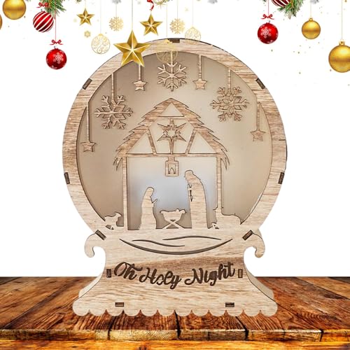 Teksome Beleuchtete Weihnachtskrippe für den Innenbereich, Krippenkrippe aus, LED-Tischornamente, handgefertigte Krippen-Ornamente, Heimdekoration für Tisch, abgestuftes Tablett, Kamin, von Teksome