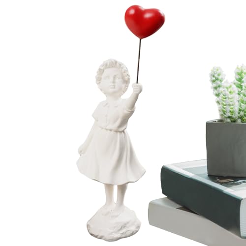 Teksome Fliegende Ballonmädchen-Statue, Mädchen mit Ballonfigur,Tisch-Bücherregal- | Kunstharz-Figuren, Kunsthandwerk, Ornamente, roter Herz-Ballon für Zuhause, Schreibtisch, Garten, Dekoration von Teksome
