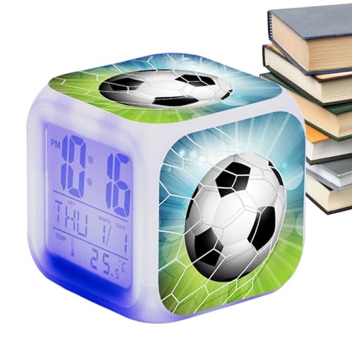 Teksome Fußballwecker, Fußballwecker - Elektronische Uhr mit LED-Leuchten,Fußball-Nachttischwecker, Schreibtischuhr für Schlafzimmer, Studenten, Wohnzimmer von Teksome