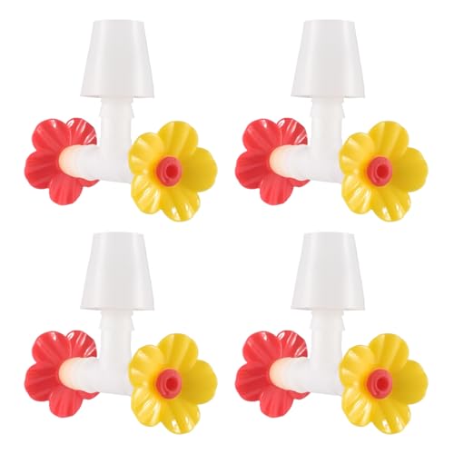 Teksome Futter Ports | 4 Stück -Futterröhren Mit Blumenmuster Und Verschlussstücke,Flaschenverschluss Futteranschlüsse Multifunktionale Ersatzteile für Gartenvögel von Teksome