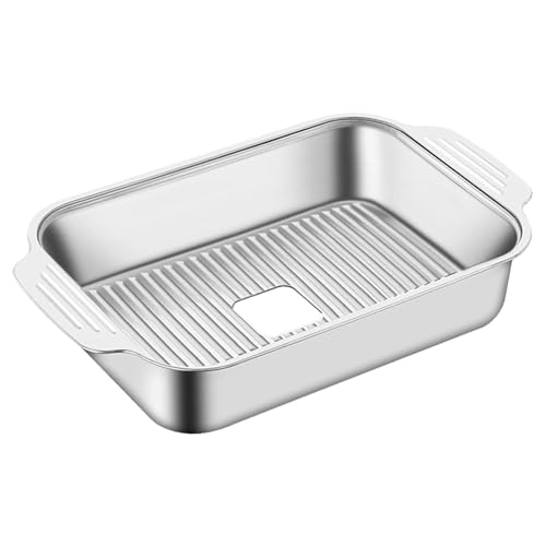 Teksome Edelstahl Grillpfanne mit Deckel, rechteckig für Fisch und Meeresfrüchte, Silber, Grillschalen mit Griffen, Familienessen Teksome Edelstahl Grillpfanne mit Deckel, rechteckig für Fisch und Meeresfrüchte, Silber, Grillschalen mit Griffen, Familienessen von Teksome