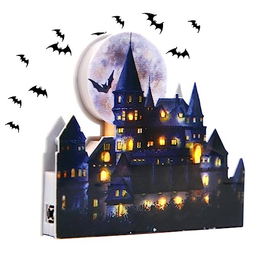 Teksome Halloween Leuchtende Burg Ornament – Leuchtende Burg Dekor Dekoratives Schloss | Fledermaus Mond Muster Dekorative Burg Schreibtisch Dekor für Nachttisch Dekor Studie Dekor von Teksome