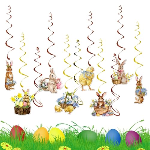 Teksome Happy Easter Banner, -Party-Banner, Hase, Küken, Spiralflagge, wiederverwendbar, Happy Easter Türbanner Häschen, Osterdekoration für Ostern, Fotografie, Partyzubehör von Teksome