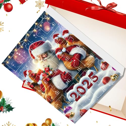 Teksome Hühner Weihnachtsschmuck,24 Tage Weihnachtsschmuck Countdown Kalender 2025 | Tieranhänger Acryl Huhn Figuren Deko für Christbaum Fenster Wand Tür Party Auto Spiegel von Teksome