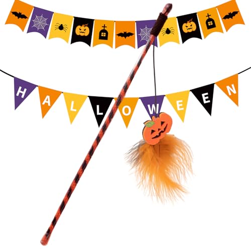 Teksome Katzenangel Spielzeug,Halloween Spielangel für Kitten | Trainingsspielzeug Mit Kürbisgeist Gegen Langeweile Für Drinnen Und Draußen von Teksome