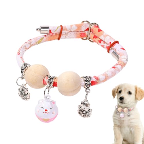 Teksome Katzenwelpen Halsband | Zedernperlen Katzenhalsband mit Glöckchen,Verstellbare Schnalle für DREI Größen Indoor und Outdoor Verwendung von Teksome