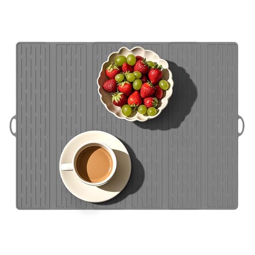 Teksome Matte Zum Trocknen Von Geschirr,Geschirrtrocknungsmatten Für Die Spüle - Silikon rutschfeste faltbare Abtropfunterlage für Spüle, Töpfe, Pfannen, Flaschen, Tassen und Utensilien von Teksome