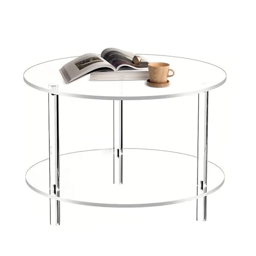 Teksome Runder Beistelltisch | Moderne Couchtisch Mit Acryl-Optik,Zweischichtiges Design & Wohnraumdeko Modernes Acryl-Möbel Für Wohnzimmer Studio Hotel von Teksome