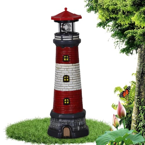 Teksome Solar Leuchtturm Außen, LED Outdoor Harz Statue Solar Leuchtturm Rasen Hof Ornament Wetterfest mit Drehbaren Lichtern für Garten, Hof, Terrasse von Teksome