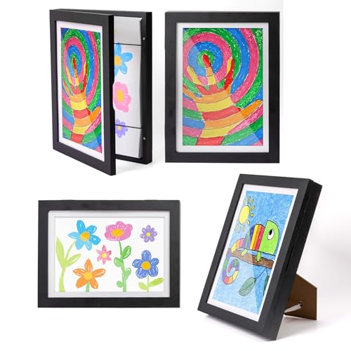 Tektalk 2 Packs Kids Art Frames, Front Opening Kids Artwork Frames Changeable,Display Storage Frame for Wall - Black von Tektalk