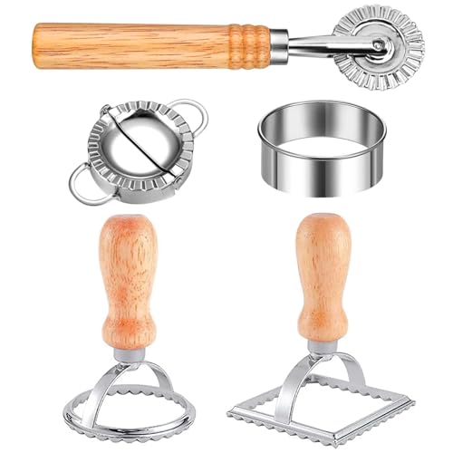 5er Set Ravioli Dumpling Maker Former Cutter, Edelstahl Quadratische Runde Herzförmige Ravioli Formerm, Pasta Cutter Wheel, Ausstecher Set für die Herstellung von Ravioli-Knödelformen von Tel Charme *
