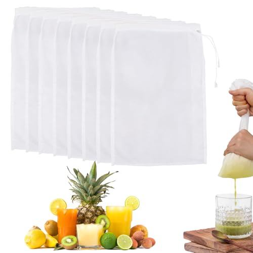 8 Nussmilchbeutel Wiederverwendbar Nylon Käsetuchbeutel zum Abseihen Waschbarer Nussbeutel Sieb 30×20 cm Feines Netzbeutel-Sieb zum Abseihen von Fruchtsäften, Kaffee, Tee, Joghurt, Käse, Tofu von Tel Charme *