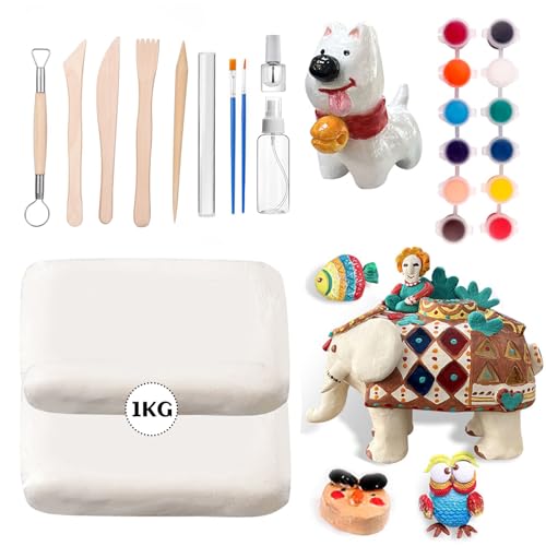 Töpfer Set für Anfänger, 1kg Lufttrockenen Ton Töpfer set Enthält, DIY Töpferset Heimtöpferset für Erwachsene Kinder für Zuhause Eignet Sich zum Formen Verschiedener von Tel Charme *