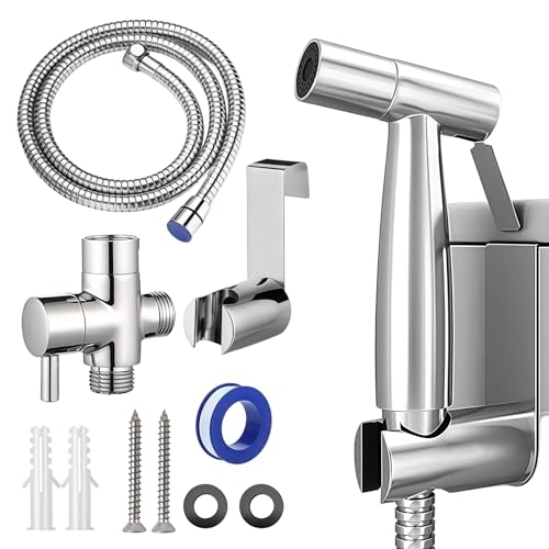 Hand-Bidet-Sprüh-Set, Edelstahl-WC-Bidet-Dusche mit T-Ventil-Adapter und Schlauch, einfach zu installieren, Shattaf für persönliche Damenhygiene, Baby-Windel, Haustierbad und WC-Reinigung (Silber) von Tel Charme *