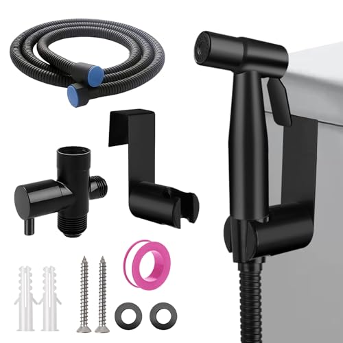 Hand-Bidet-Sprüh-Set, Edelstahl-WC-Bidet-Dusche mit T-Ventil-Adapter und Schlauch, einfach zu installieren, Shattaf für persönliche Damenhygiene, Baby-Windel, Haustierbad und WC-Reinigung (schwarz) Hand-Bidet-Sprüh-Set, Edelstahl-WC-Bidet-Dusche mit T-Ventil-Adapter und Schlauch, einfach zu installieren, Shattaf für persönliche Damenhygiene, Baby-Windel, Haustierbad und WC-Reinigung (schwarz) von Tel Charme *