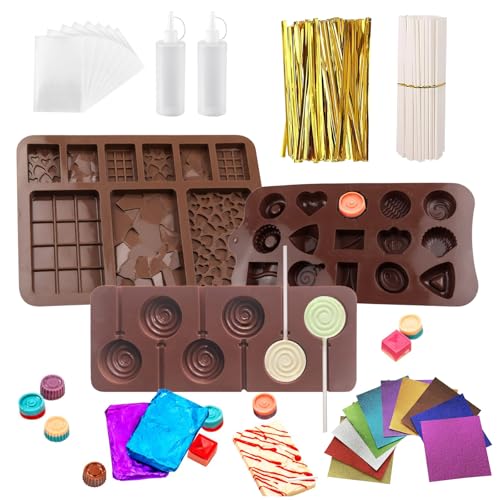 Silikon Choco Maker Kit, Cake Pop Schokoladen Formen Bausatz mit Stielen & Verpackungen, Bausatz für leckere Schokoriegel & Lutscher von Tel Charme *