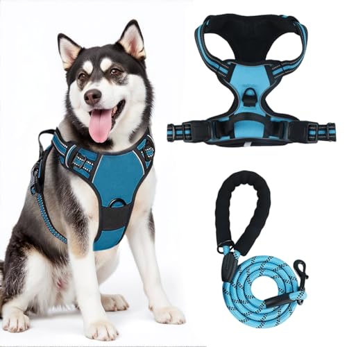 Strapazierfähiges Hundegeschirr für große Hunde, kein Ziehen, verstellbare Anti-Zug-Weste mit reflektierendem gepolstertem Griff, ausbruchsicheres Design und einfache Kontrolle für Spaziergänge und von Tel Charme *