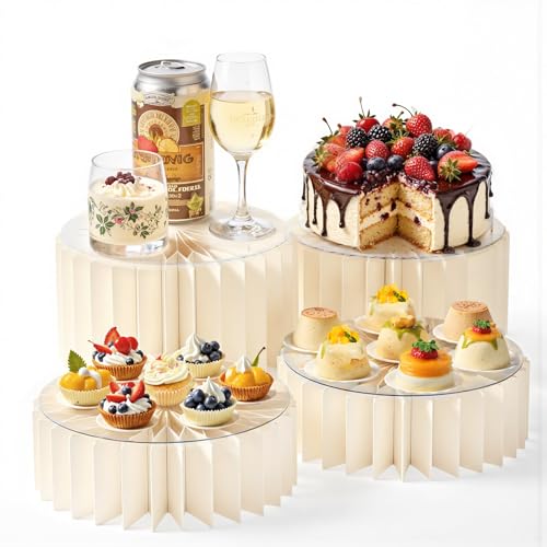 Tel Charme * 4 Pack faltbare Papp-Kuchenständer mit 4 runden PVC-Platten - 10cm & 20cm Höhe Lebensmittel-Display Risers für Dessert-Tabelle, Buffet, Cupcake, Hochzeit, Geburtstag Party Dekoration Tel Charme * 4 Pack faltbare Papp-Kuchenständer mit 4 runden PVC-Platten - 10cm & 20cm Höhe Lebensmittel-Display Risers für Dessert-Tabelle, Buffet, Cupcake, Hochzeit, Geburtstag Party Dekoration von Tel Charme *