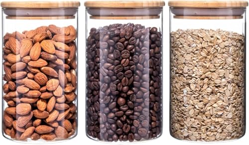 Tel Charme * Vorratsgläser mit Deckel 3er Set 950ml Vorratsdosen Glas mit Bambusdeckel, Küche Luftdicht Aufbewahrungsgläser, Geeignet für Lebensmittel, Pasta, Mehl und Getreide von Tel Charme *