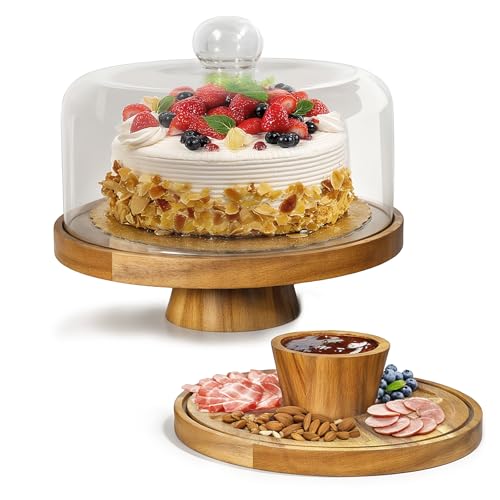 Tortenplatte mit Deckel, Tortenständer mit Fuß, Multifunktional Kuchenplatte Hölzern, 30cm Runde Kuchenplatte mit Glass Deckel, Tortendrehscheibe für Backen Dekorieren Tortenplatte mit Deckel, Tortenständer mit Fuß, Multifunktional Kuchenplatte Hölzern, 30cm Runde Kuchenplatte mit Glass Deckel, Tortendrehscheibe für Backen Dekorieren von Tel Charme *