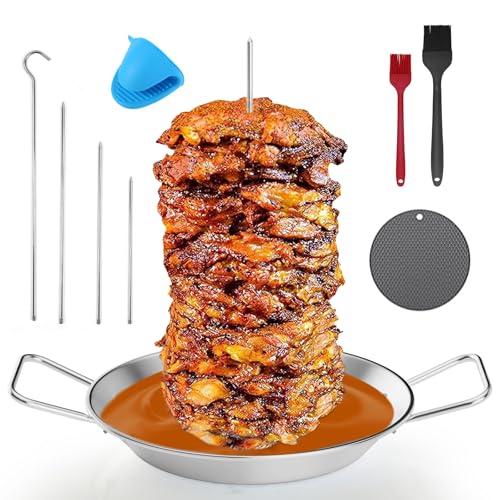 Vertikaler Dönerspieß, Vertikaler Spieß aus Edelstahl für Barbecue Grill, Dönerspieß Grill, Edelstah Vertikaler Grillrost Fleischs mit 4 Abnehmbaren Spießen & 2 Bürsten & Ölkännchen von Tel Charme *