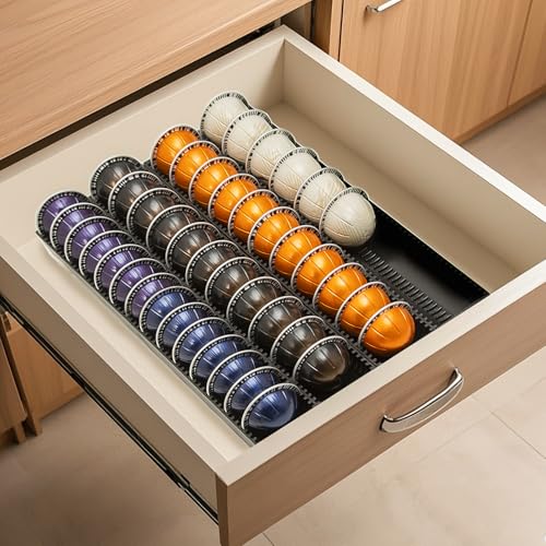 TelKeen Kaffeekapsel-Aufbewahrungshalter, Schubladeneinsatz für Theke, kompatibel mit Nespresso Vertuoline Kapseln, Nespresso-Kapselhalter für Nespresso Vertuo für Zuhause, Büro, Kaffeestation (2 von TelKeen
