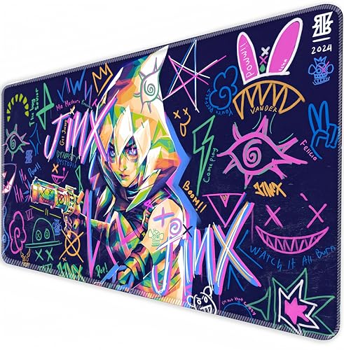 League of Legends Arcane XXL Mousepad Large Office Pad Waterproof Base Mouse Pad Rubber Pad Rutschfestes Verschleißfestes Jinxs Mauspad Mousepad (800 x 300 mm) von Telabakolu