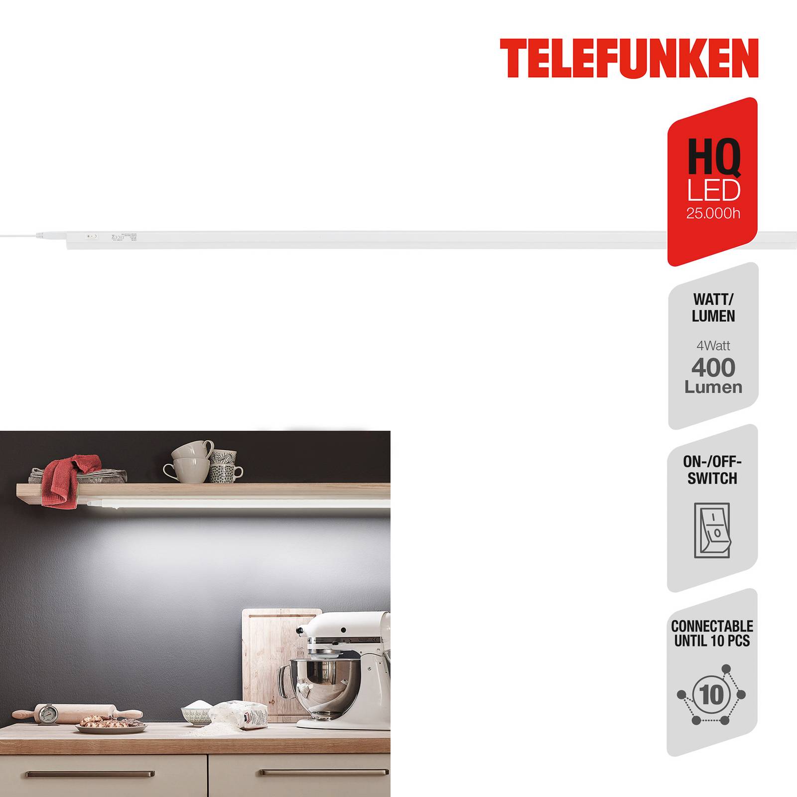 LED-Unterbauleuchte Hephaistos, weiß, Länge 117 cm von Telefunken