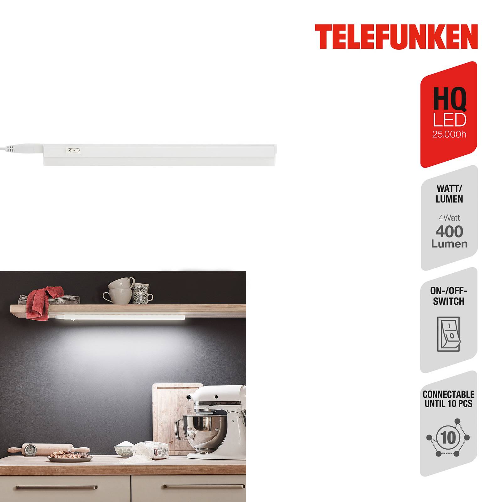 LED-Unterbauleuchte Hephaistos, weiß, Länge 31 cm von Telefunken