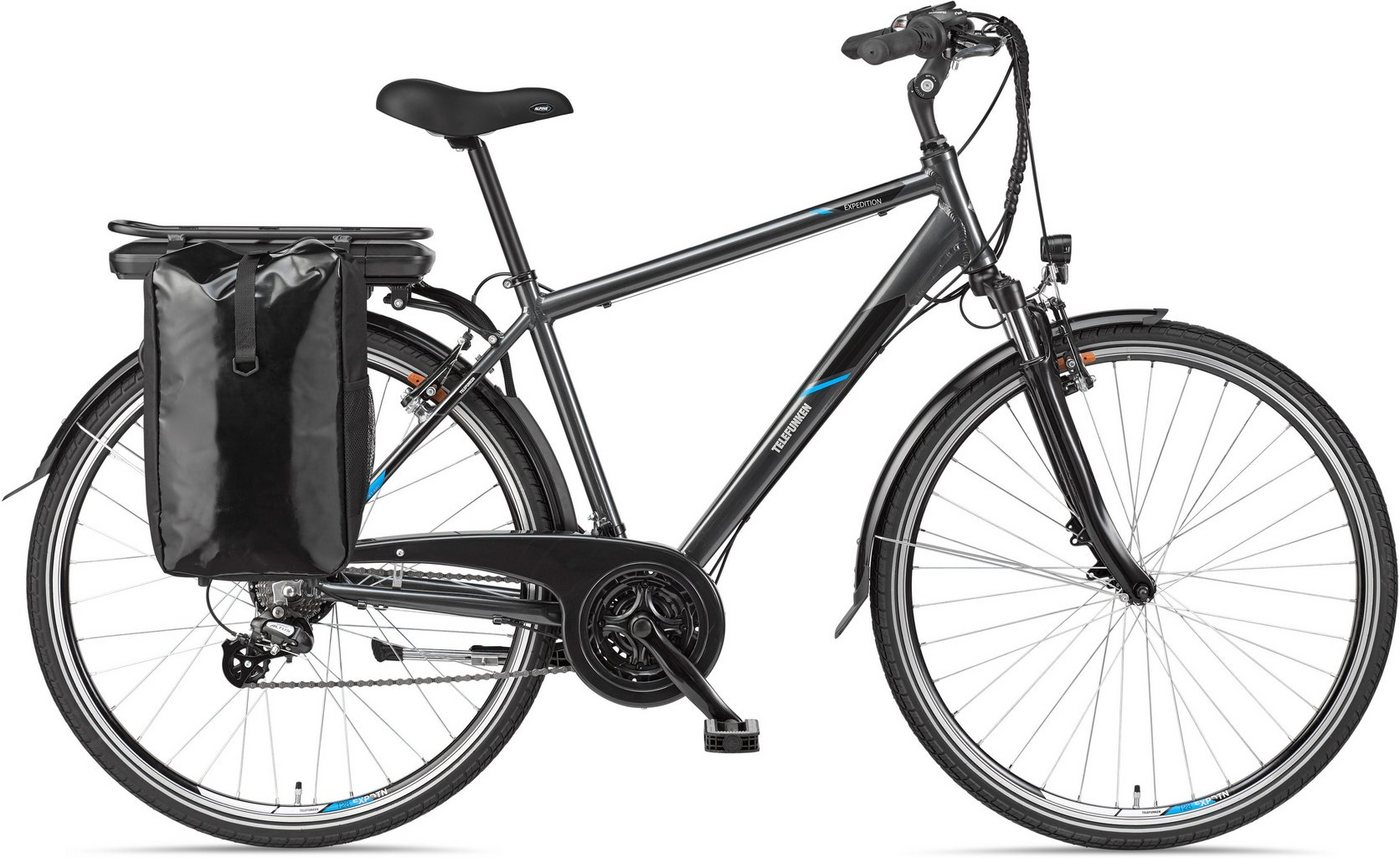 Telefunken E-Bike Expedition XT481, 21 Gang Shimano, Heckmotor, 374,4 Wh Akku, mit Fahrradtasche von Telefunken