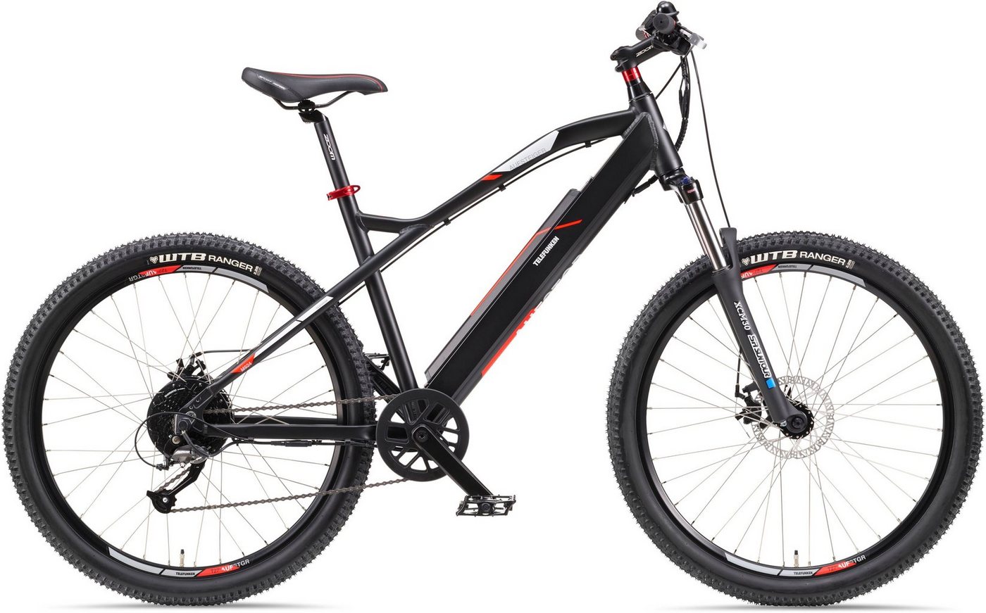 Telefunken E-Bike M924, 9 Gang Shimano Altus Schaltwerk, Kettenschaltung, Heckmotor, 504 Wh Akku, (36 V 504 Wh Akku, Geländebike off road, ca. 100 km Reichweite), Mountainbike MTB Elektrofahrrad, Pedelec, Damen Herren, 27,5 / 29 Zoll von Telefunken