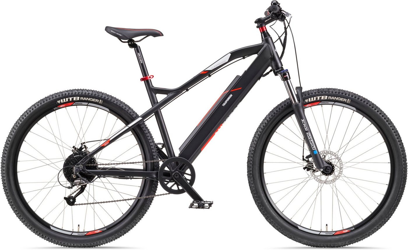 Telefunken E-Bike M924, 9 Gang Shimano Altus Schaltwerk, Kettenschaltung, Heckmotor, 504 Wh Akku, (36 V 504 Wh Akku, Geländebike off road, ca. 100 km Reichweite), Mountainbike MTB Elektrofahrrad, Pedelec, Damen Herren, 27,5 / 29 Zoll von Telefunken