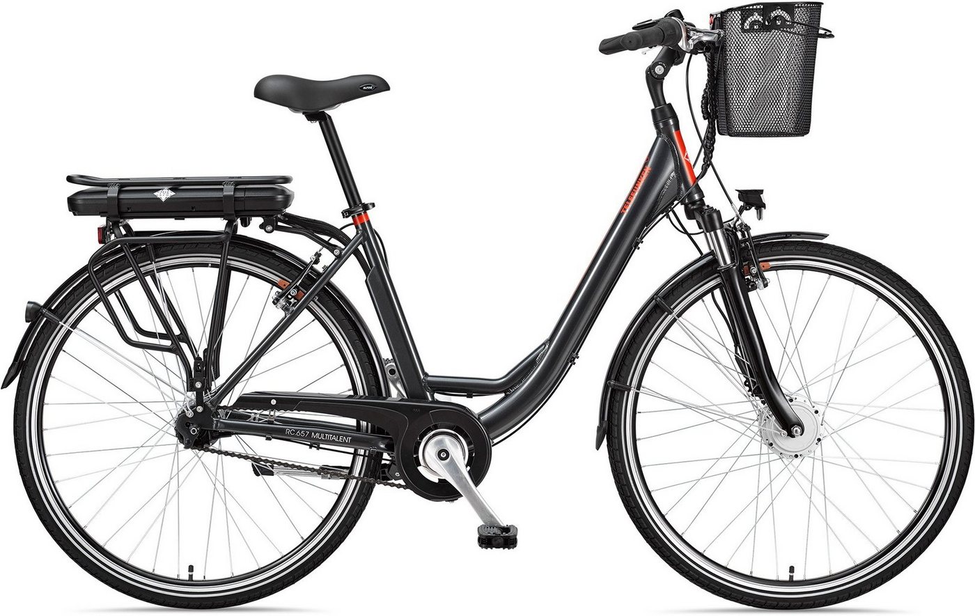 Telefunken E-Bike RC657 Multitalent, 7 Gang Shimano Nexus Schaltwerk, Nabenschaltung, Frontmotor, 468 Wh Batterie, mit abnehmbarem Einkaufs-Fahrradkorb von Telefunken