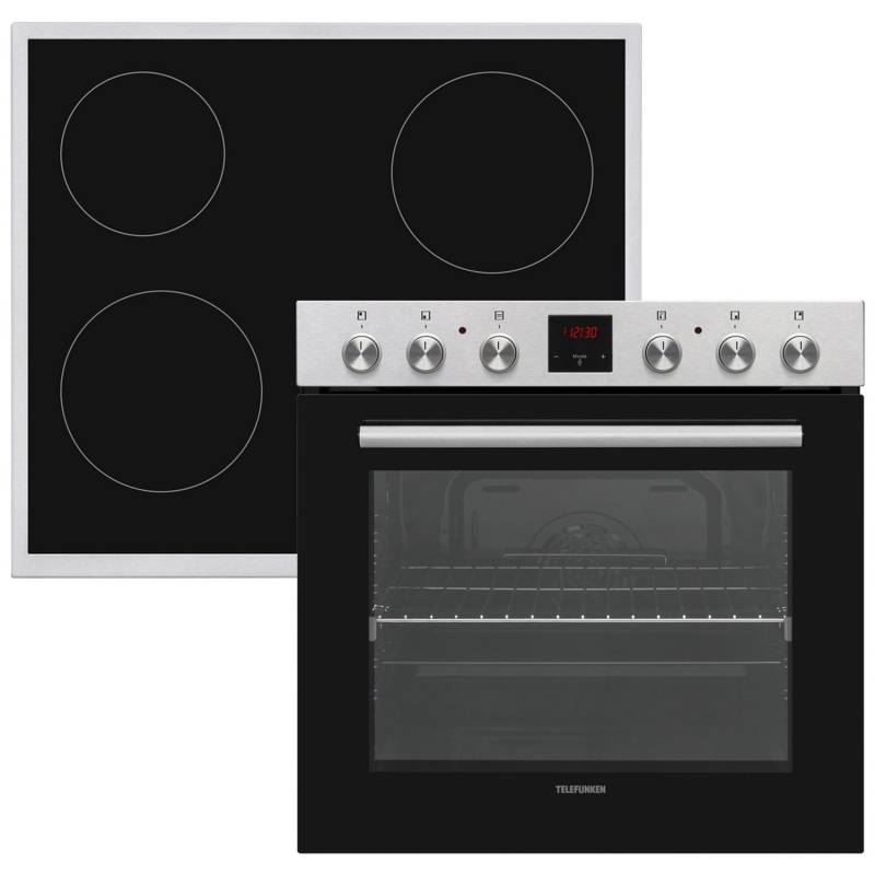 Telefunken Einbauherd-Set Backofen mit Glaskeramik-Kochfeld 4 Zonen Teleskopauszug 78 Liter B-HS-75-C-I von Telefunken