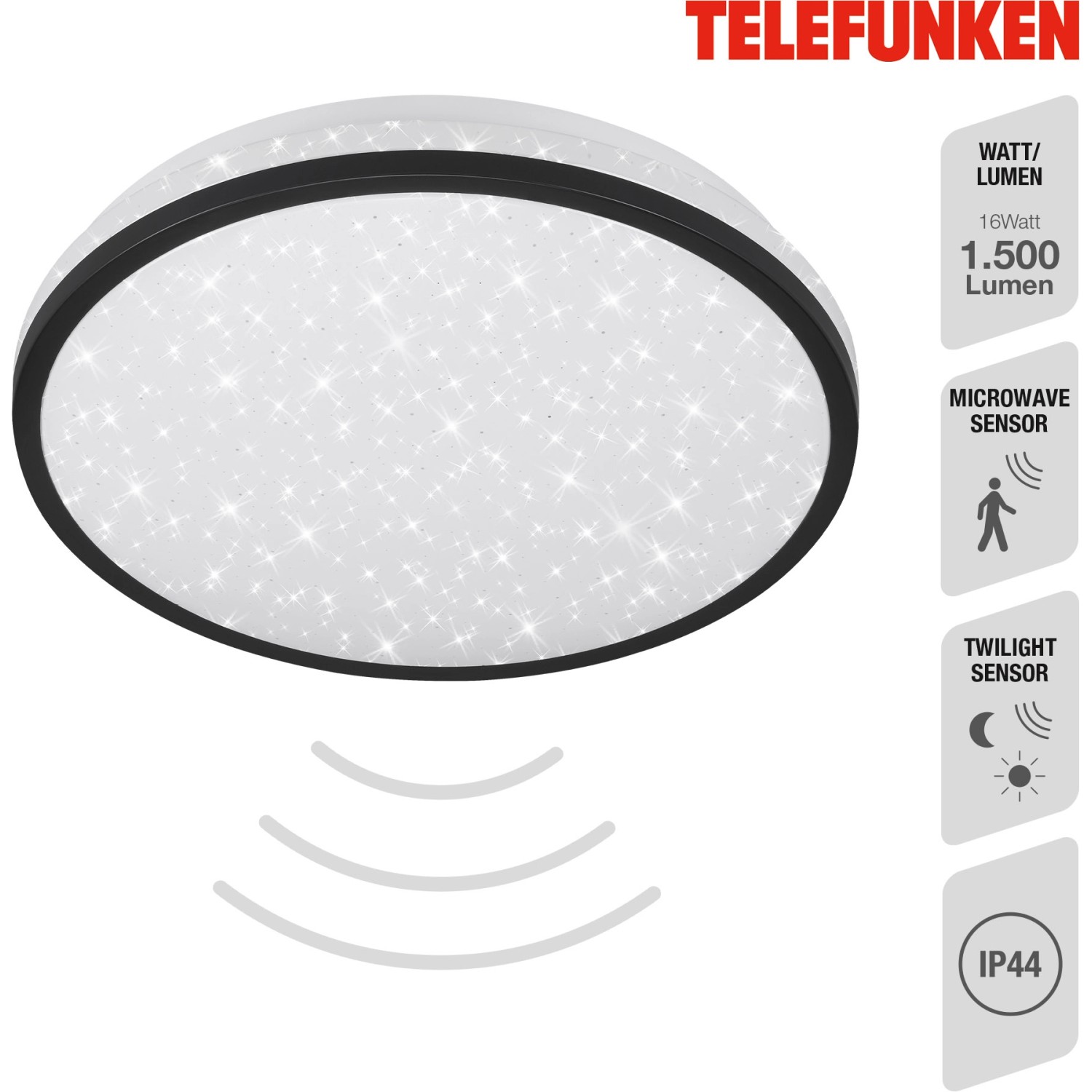 Telefunken LED-Deckenleuchte Tepi Ø 28 cm mit Sensor Schwarz von Telefunken