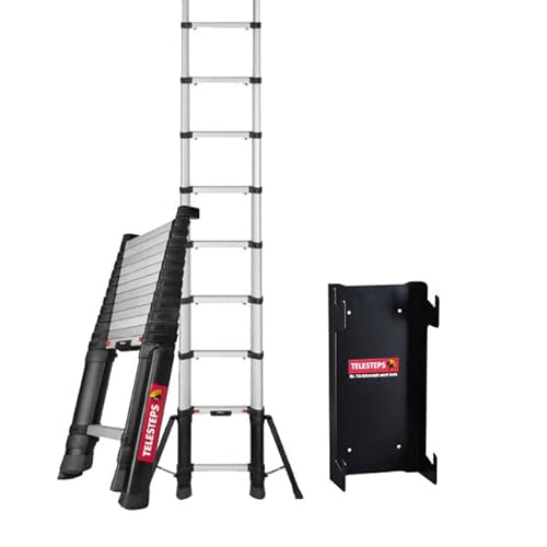 TELESTEPS Teleskopleiter [4,1m | mit Stabilisatoren, inkl. Wandhalterung] Schiebeleiter - Leiter ausziehbar - platzsparende Teleskop Klappleiter - ausziehbare Leiter - Ausziehleiter & Mehrzweckleiter von Telesteps