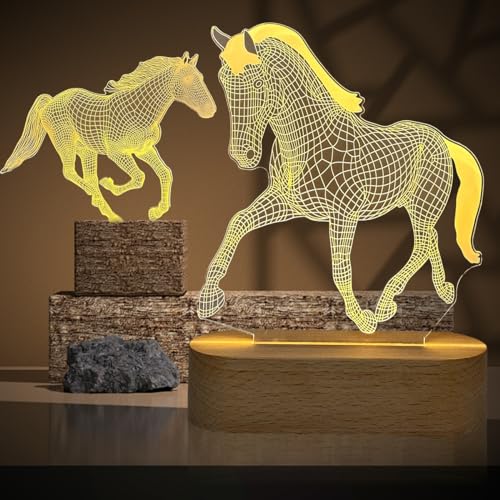 Pferd Mädchen Geschenk, Pferd 3D Holz Licht für Kinder, Pferd Illusion Lampe mit warmen weißen, Pferd Geschenke für Mädchen 10, 9, 8, 7, 6 Jahre von Teliles
