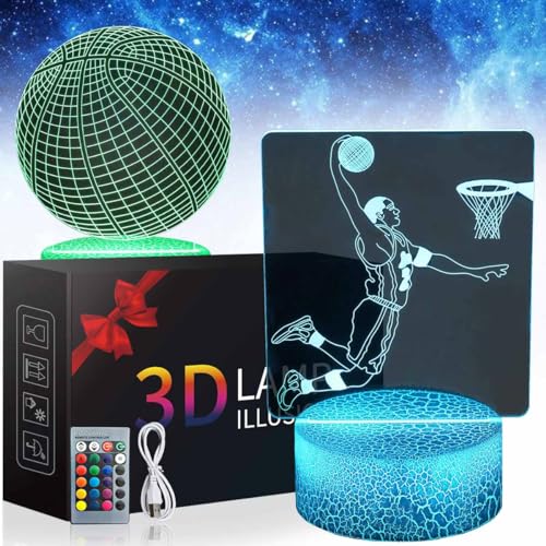 Teliles 2 Muster Basketball Nachtlicht 3d Illusion Spielzeug Für Kinder, 16 Wechselnde Farben Mit Fernbedienung, Nachtlampe Für Kinder, Geburtstag, Weihnachtsgeschenke, Schlafzimmer Dekoration von Teliles