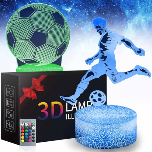 Teliles 2 Muster Fußball Nachtlicht 3d Illusion Spielzeug Für Kinder, 16 Wechselnde Farben Mit Fernbedienung, Nachtlampe Für Kinder, Geburtstag, Weihnachtsgeschenke, Schlafzimmer Dekoration von Teliles