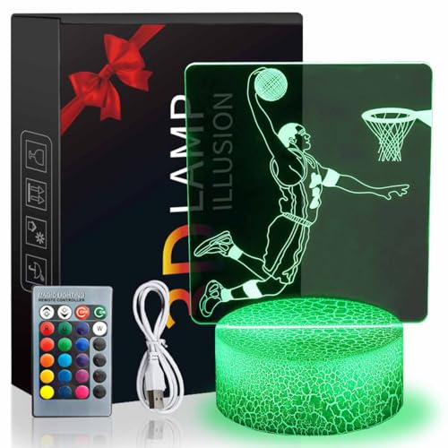 Teliles 3D Illusion Basketball Nachtlicht Spielzeug Für Kinder, 16 Wechselnde Farben Mit Fernbedienung, Nachtlampe Für Kinder, Geburtstag, Weihnachtsgeschenke, Schlafzimmer Dekoration von Teliles