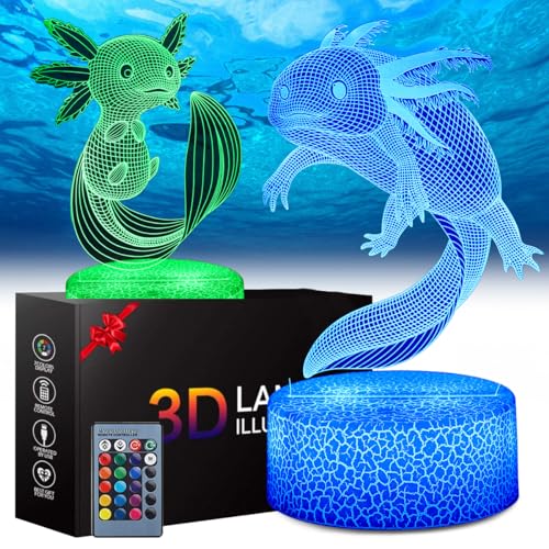 Teliles Axolotl Nachtlicht 3d Illusion Spielzeug Für Kinder, 16 Wechselnde Farben Mit Fernbedienung, Nachtlampe Für Kinder, Geburtstag, Weihnachtsgeschenke, Schlafzimmer Dekoration von Teliles