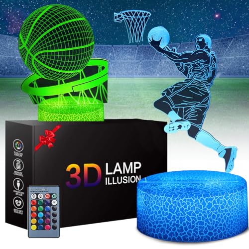 Teliles Basketball Nachtlicht 3d Illusion Spielzeug Für Kinder, 2 Muster 16 Wechselnde Farben Mit Fernbedienung, Nachtlampe Für Kinder, Geburtstag, Weihnachtsgeschenke, Schlafzimmer Dekoration von Teliles