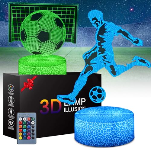 Teliles Fußball 2 Muster Nachtlicht 3d Illusion Spielzeug Für Kinder, 16 Wechselnde Farben Mit Fernbedienung, Nachtlampe Für Kinder, Geburtstag, Weihnachtsgeschenke, Schlafzimmer Dekoration von Teliles