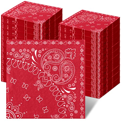 Teling 100 Stück 2-lagige rote Bandana-Einweg-Papierservietten, Paisley-Druck, Westernparty-Serviette, rote Bandana-Serviette, Cowboy-Thema, Serviette für Geburtstagsdekoration, 16x16 cm von Teling