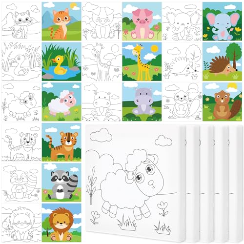 Teling 12-teiliges vorgezeichnetes, gespanntes Leinwand-Set für Erwachsene, vorgedruckte Leinwand, Umriss für DIY-Malerei, Partyzubehör, 15,2 x 15,2 x 1,5 cm (Tier) von Teling